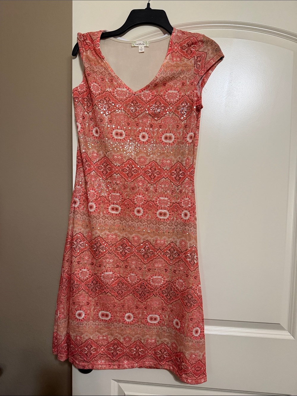 Nurture by Lamaze Coral and Cream Patterned V-Neck Midi Dress